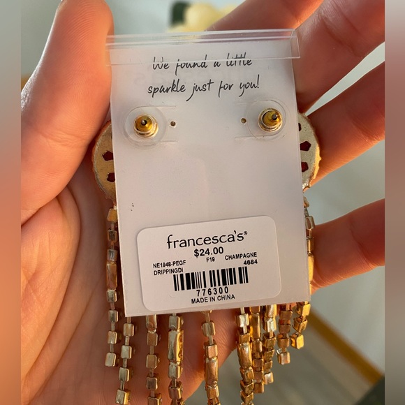 NWT Champagne Rose Gold & Silver Statement Round Dangle Earrings Francesca’s - Picture 2 of 5